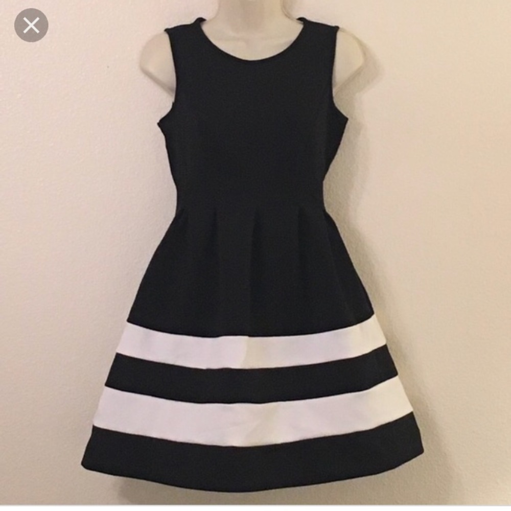 Black and White striped Fit and Flare Dress